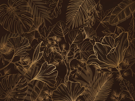 Elegant Gold Botanical Outline Wall Art Wall Mural