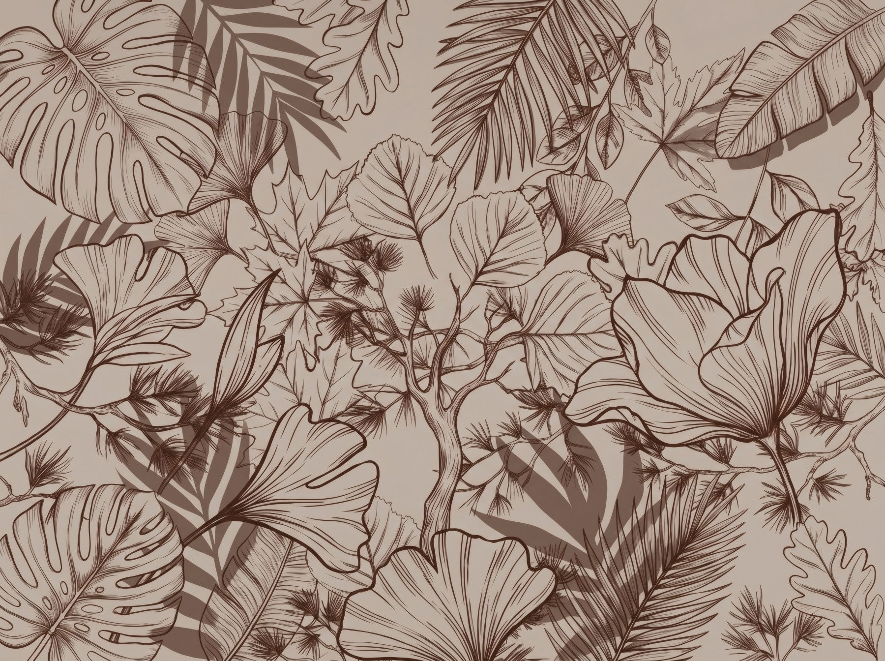 Elegant Botanical Sketch in Earthy Tones Wall Mural