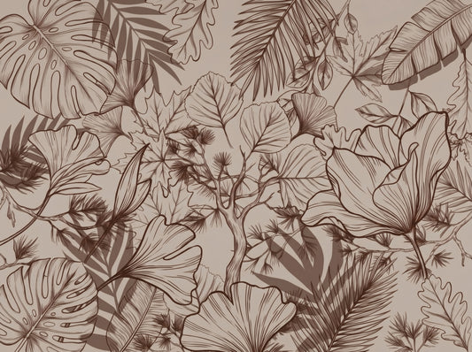 Elegant Botanical Sketch in Earthy Tones Wall Mural