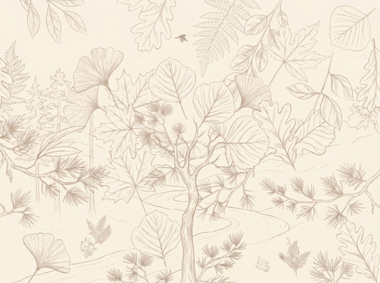 Minimalist Forest Line Art Botanical Wall Covering Wall Mural