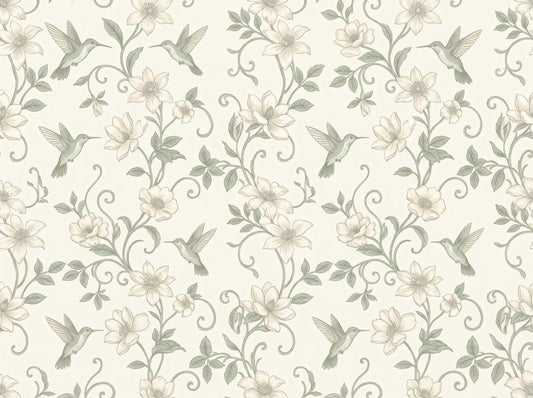 Elegant Hummingbird and Floral Botanical Garden Wallpaper Wall Mural