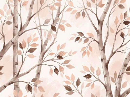 Soft Watercolor Birch Forest Botanical Mural Wallpaper⁠