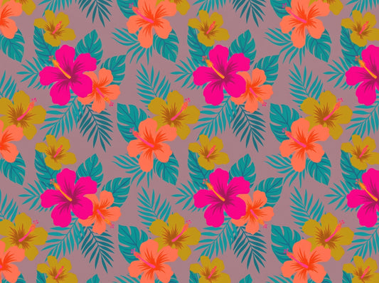 Vibrant Tropical Hibiscus Floral Pattern Wallpaper⁠