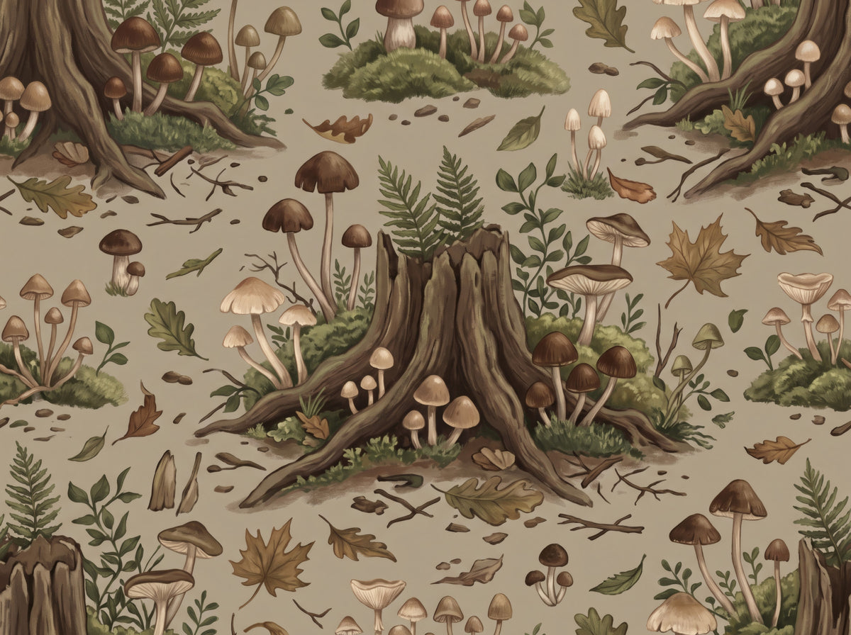 Enchanted Forest Floor Mushroom Nature Pattern Wallpaper⁠ in your room