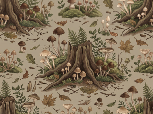 Enchanted Forest Floor Mushroom Nature Pattern Wallpaper⁠