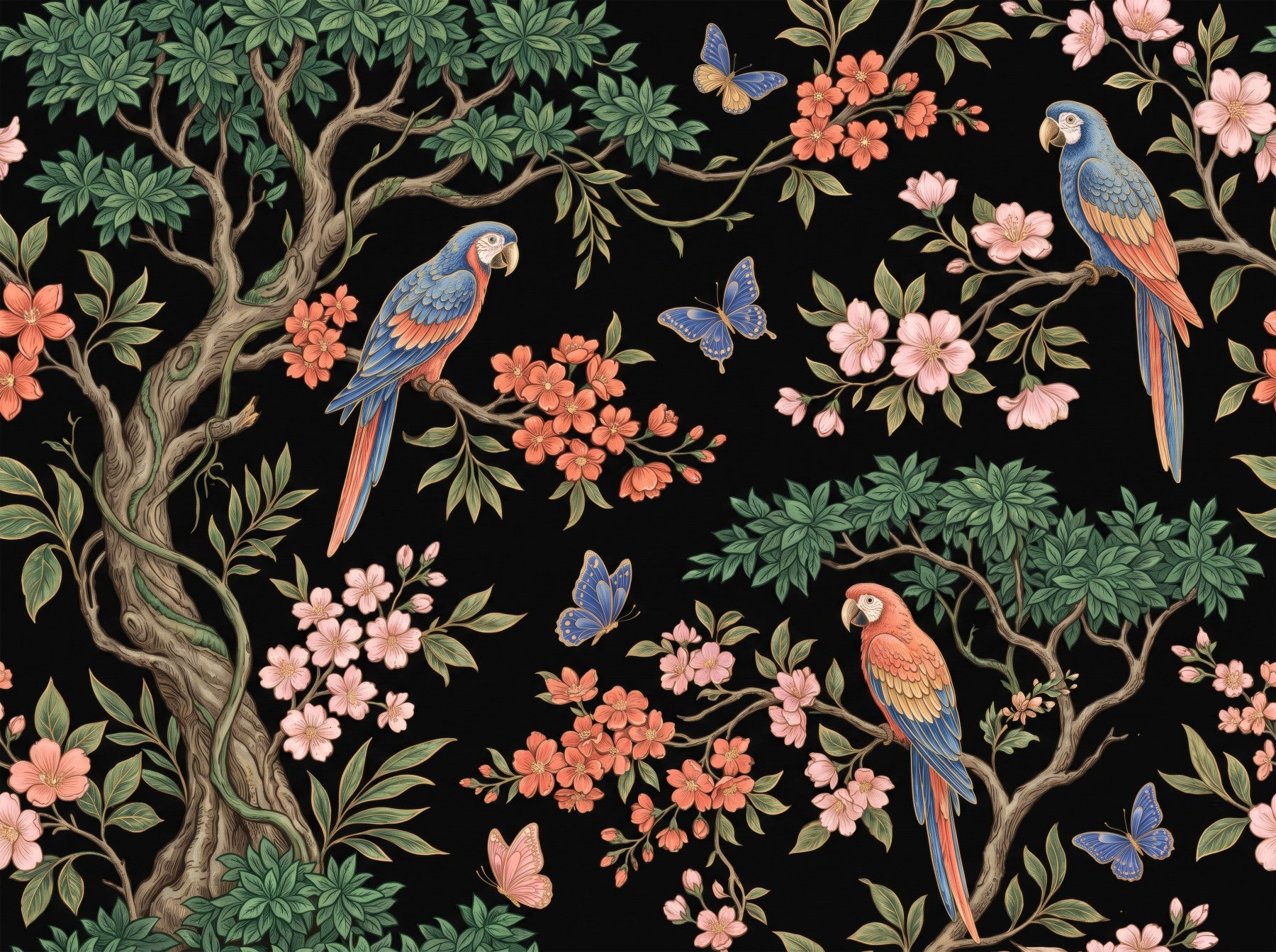 Enchanted Tropical Garden Birds Wallpaper Wallpaper⁠
