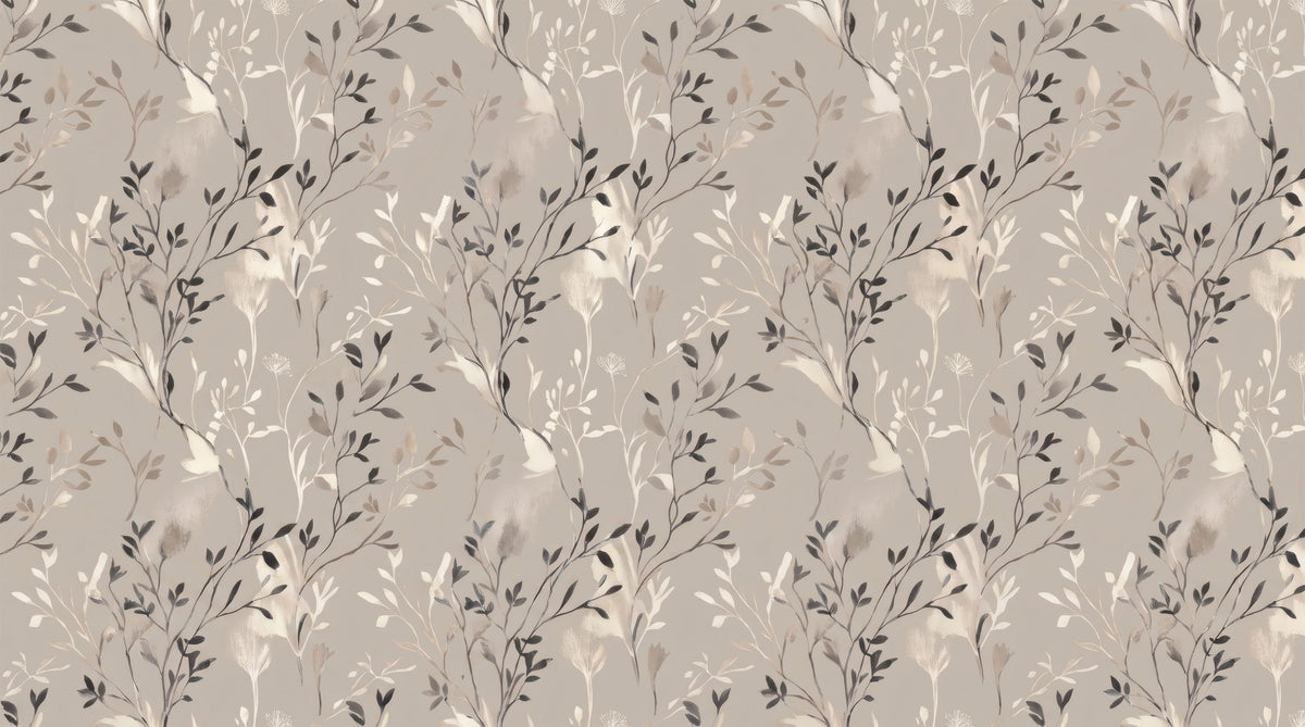 Elegant Botanical Beige and Charcoal Floral Wallpaper in your room — zoomed