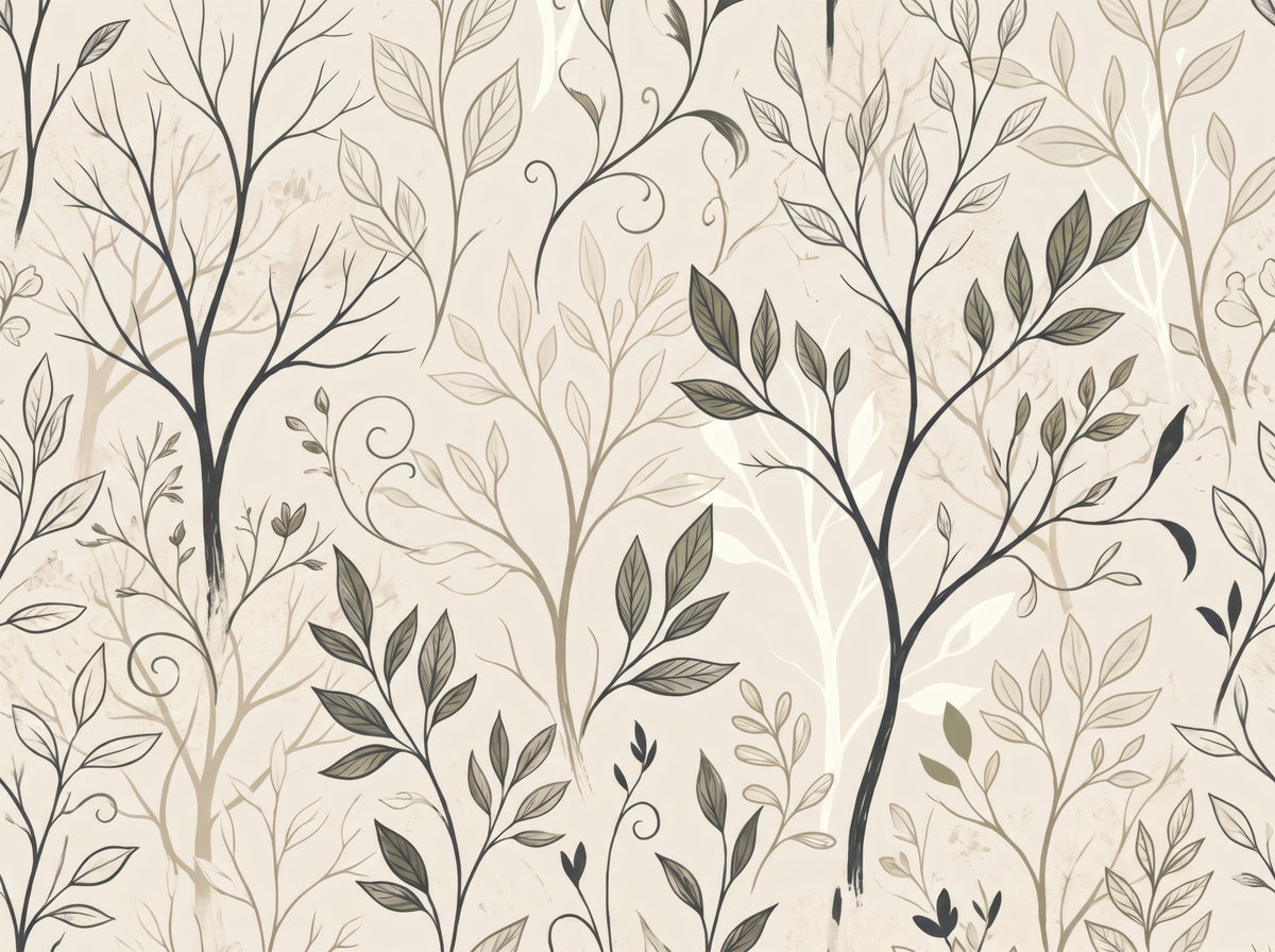 Minimalist Botanical Leaf Line Art Wallpaper⁠ in your room