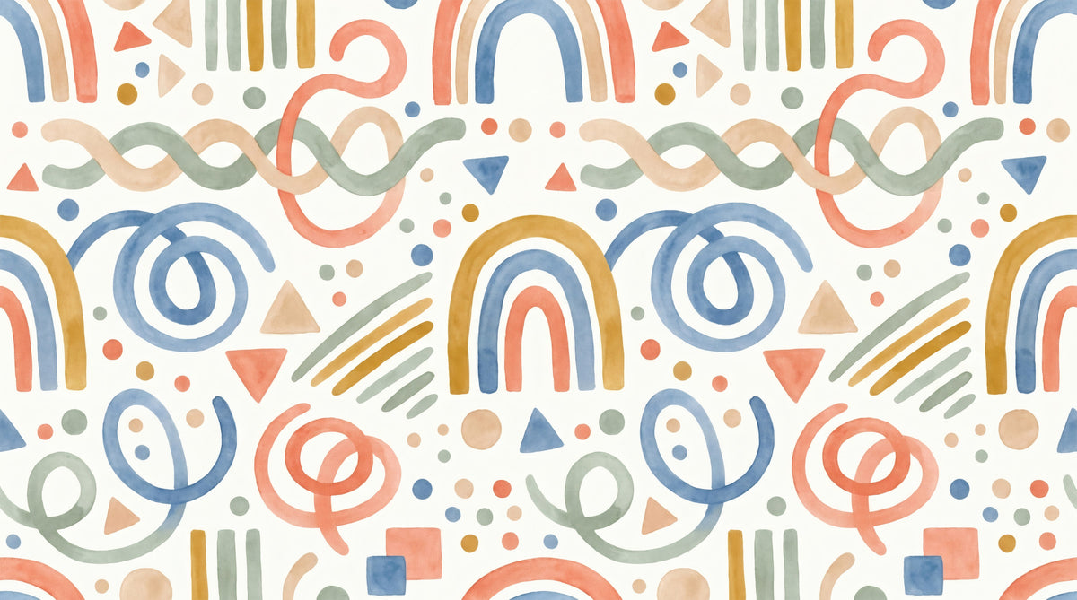 Playful Watercolor Rainbow Abstract Kids Pattern Wallpaper⁠