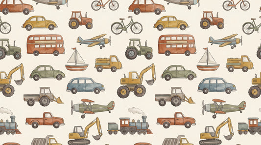 Charming Watercolor Vehicles Nursery Pattern Wallpaper⁠