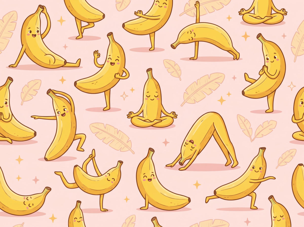 Cute Cartoon Banana Yoga Pose Wallpaper in your room — zoomed