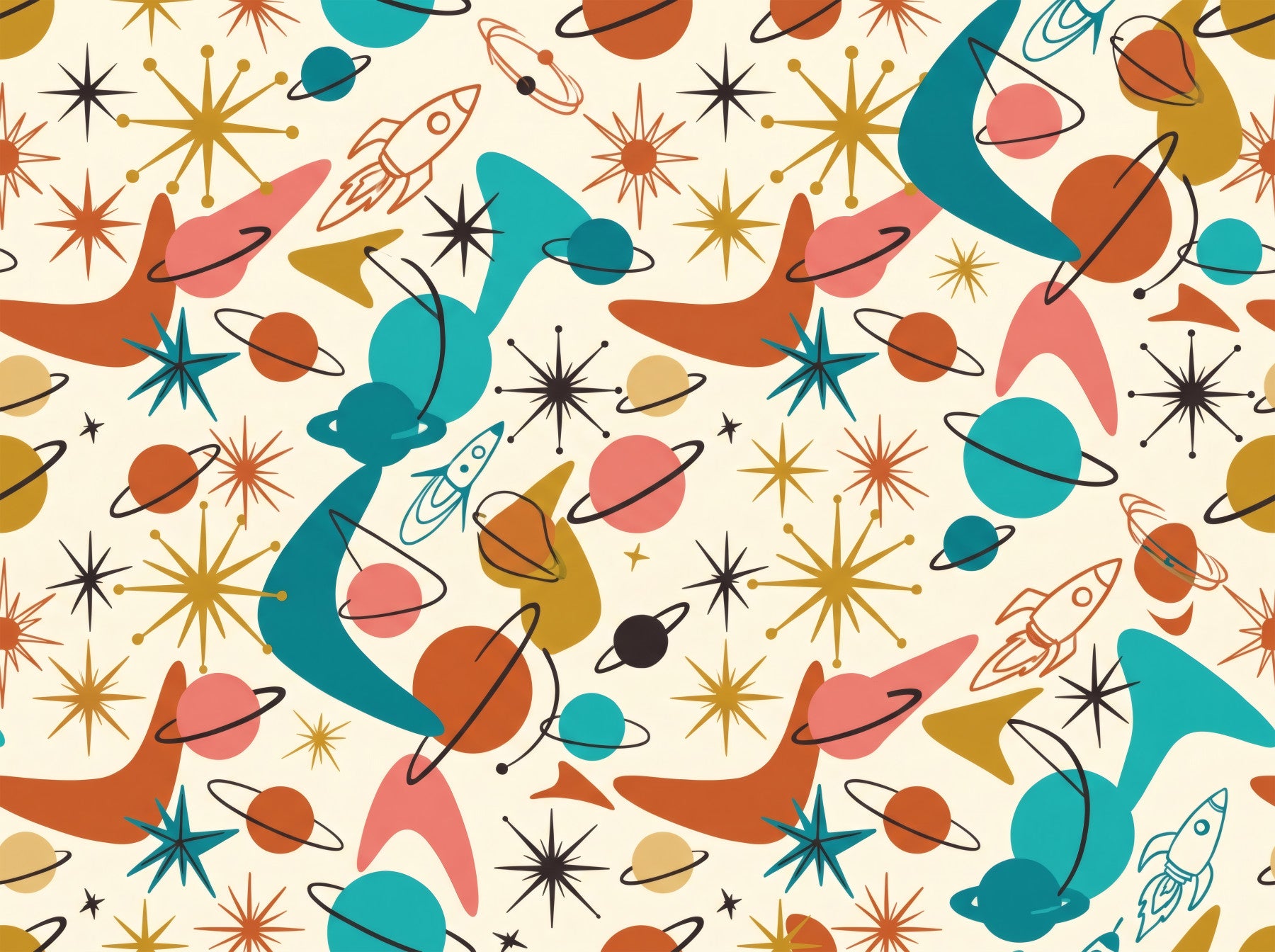 Whimsical Retro Space Age Pattern for Kids Wallpaper⁠