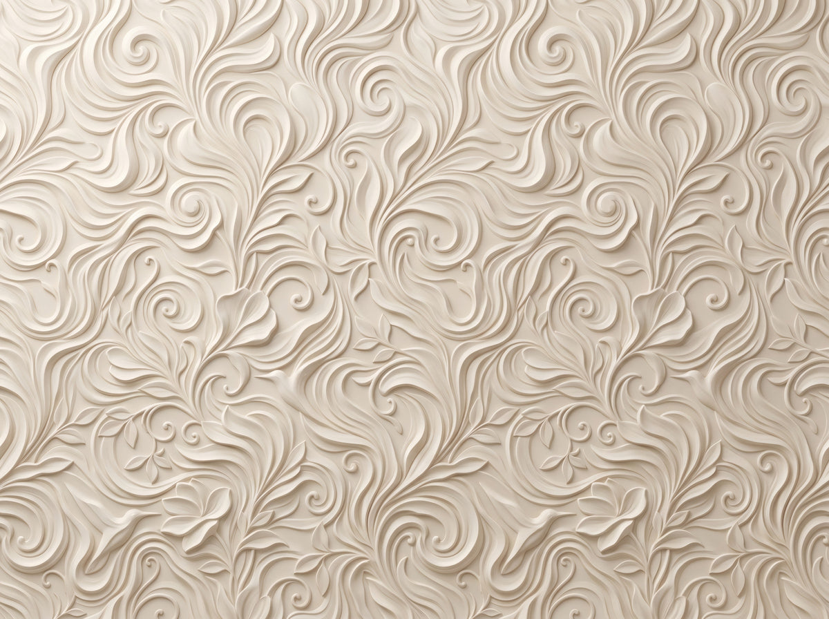 Elegant Cream Swirls Embossed Pattern Wallpaper in your room — zoomed
