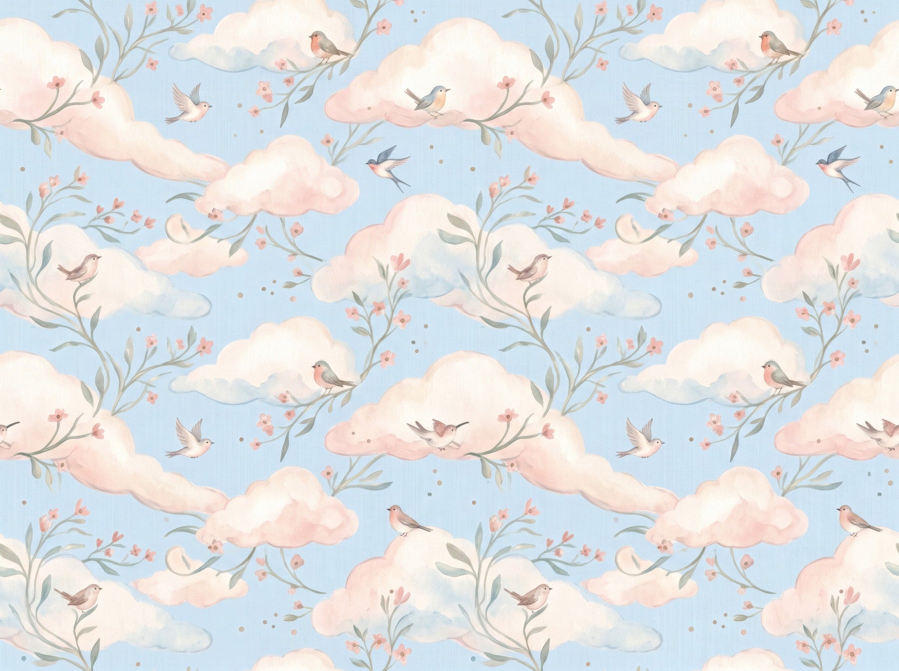 Soft Pastel Floral Bird Nursery Sky Wallpaper Wallpaper⁠