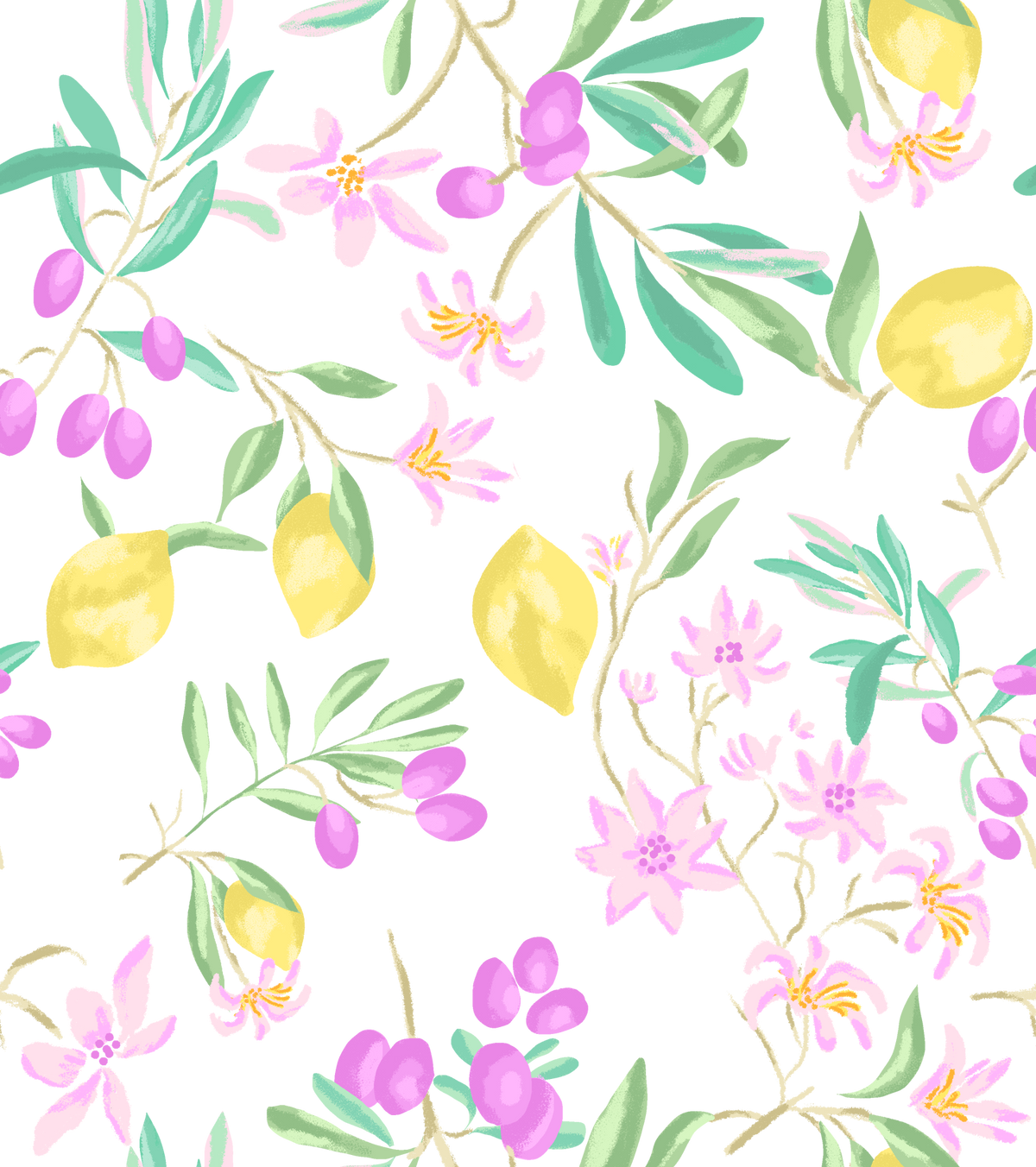 lemon floral Wallpaper⁠ in your room — zoomed