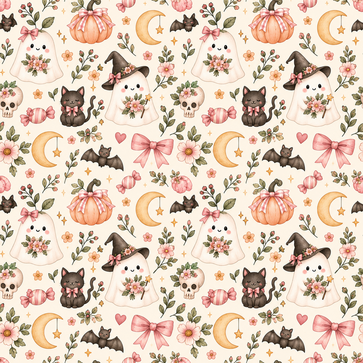 Cute Spooky Halloween Ghosts and Cats Pattern Wallpaper⁠ in your room