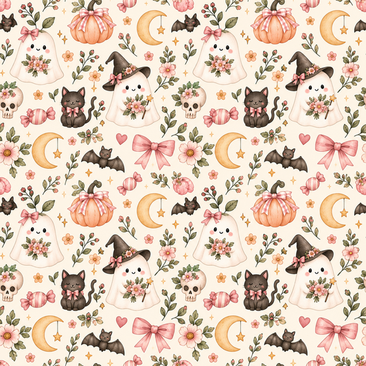 Cute Spooky Halloween Ghosts and Cats Pattern Wallpaper⁠