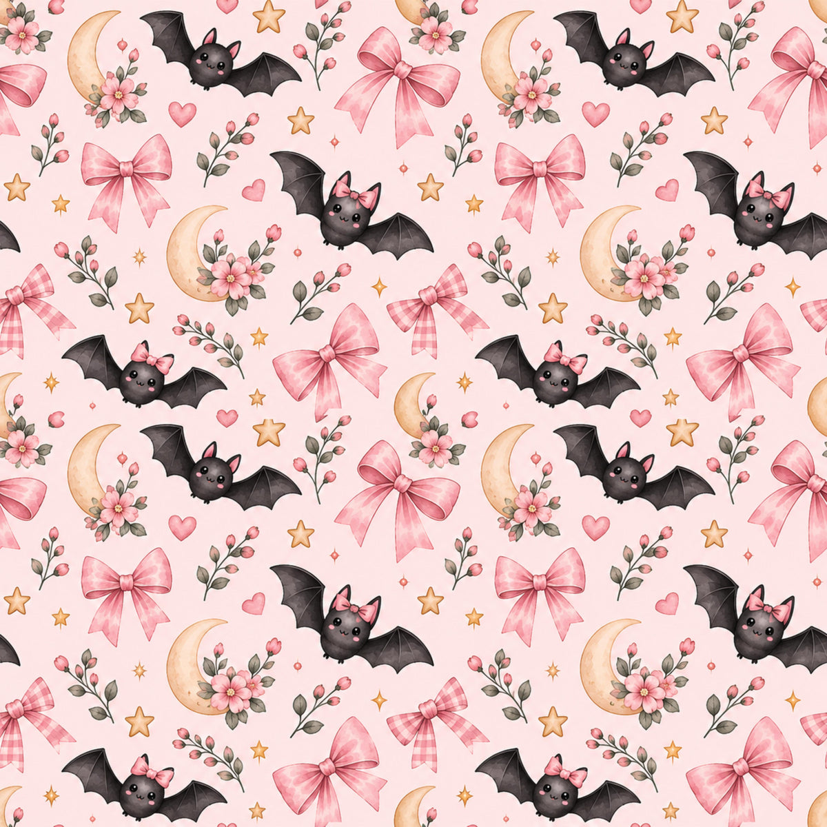 Cute Kawaii Bat and Pink Bow Pattern Wallpaper⁠ in your room