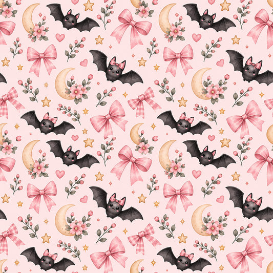 Cute Kawaii Bat and Pink Bow Pattern Wallpaper⁠