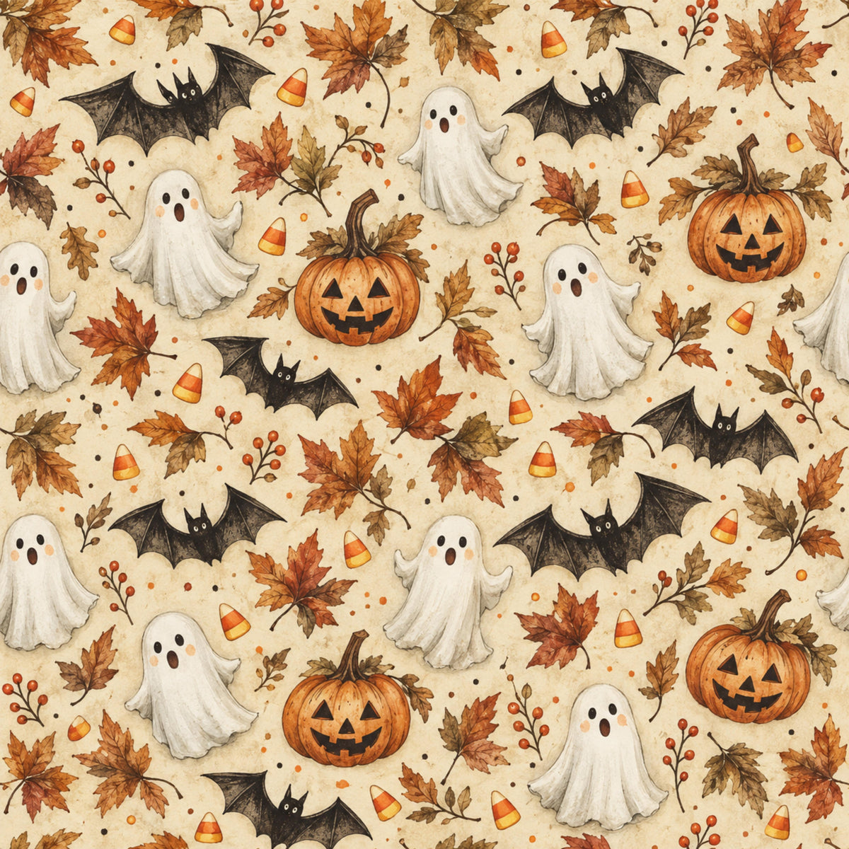 Spooky Halloween Ghost and Pumpkin Pattern Wallpaper⁠ in your room
