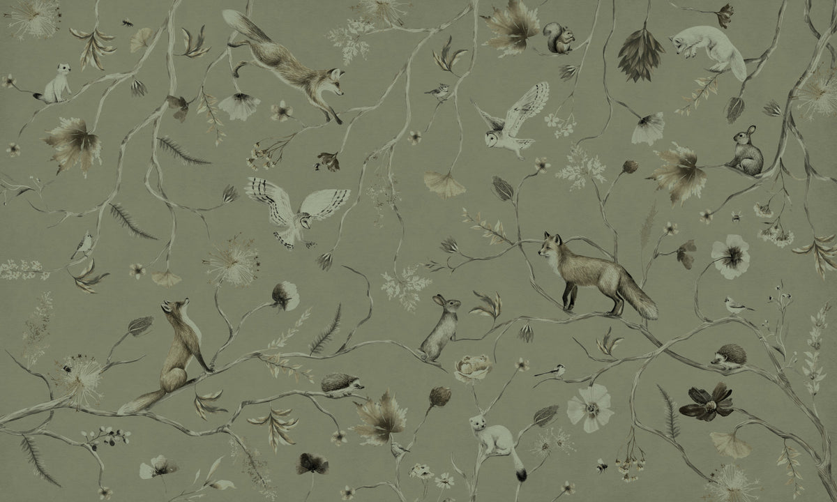 Sage Green Woodland Whisper Wall Mural in your room
