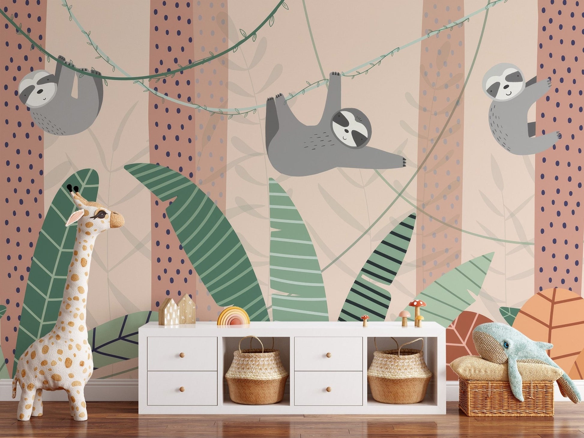 Lazy Sloths Hanging Wall Mural - Wallanza