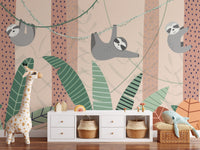 Lazy Sloths Hanging Wall Mural - Wallanza