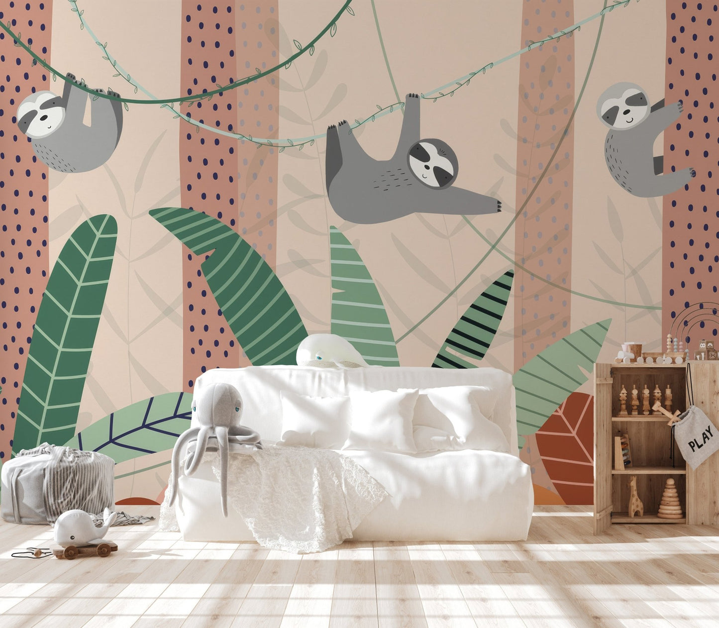 Lazy Sloths Hanging Wall Mural - Wallanza