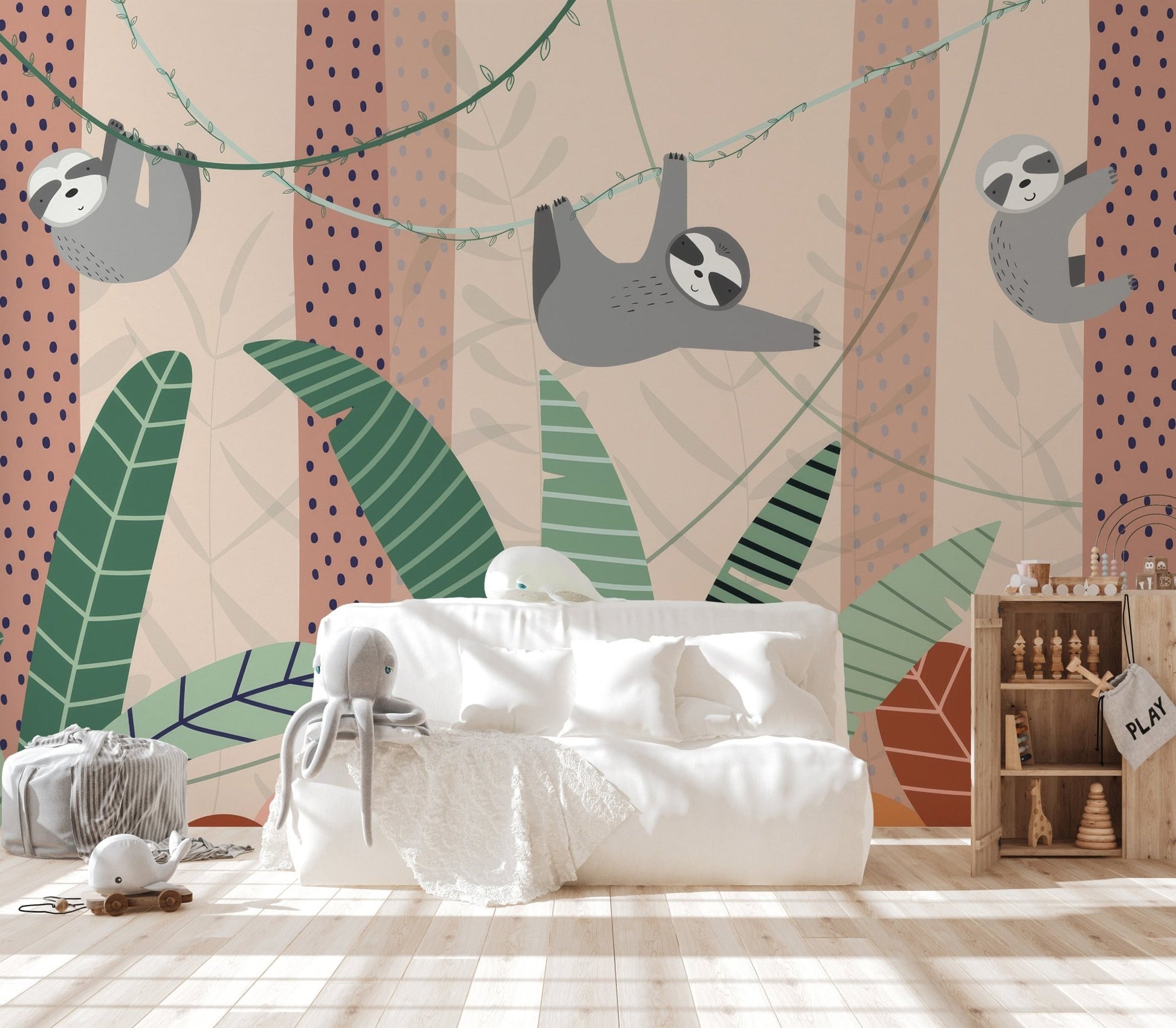 Lazy Sloths Hanging Wall Mural - Wallanza
