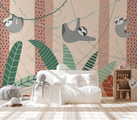 Lazy Sloths Hanging Wall Mural - Wallanza