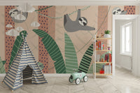 Lazy Sloths Hanging Wall Mural - Wallanza