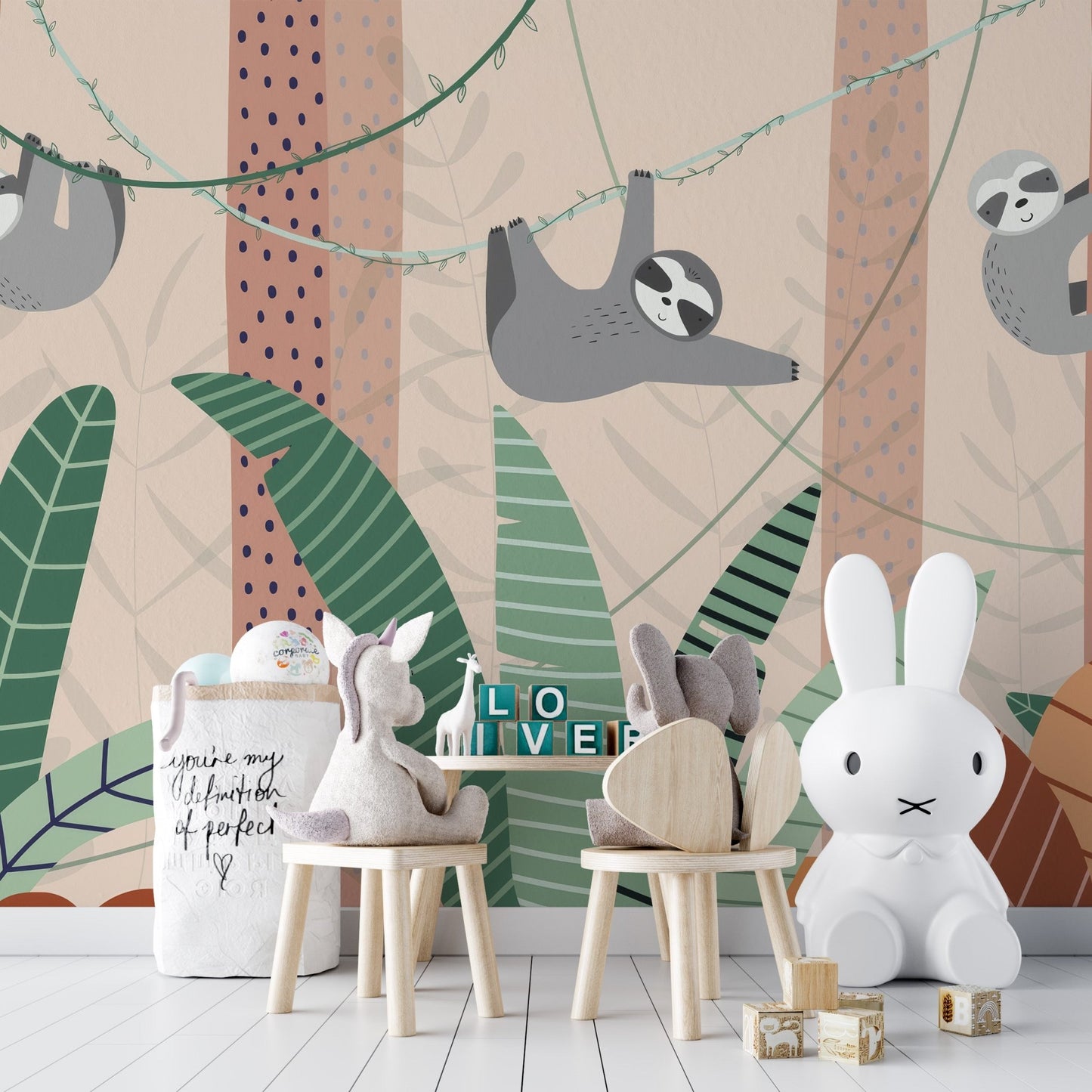 Lazy Sloths Hanging Wall Mural - Wallanza