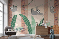 Lazy Sloths Hanging Wall Mural - Wallanza