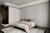Light beige leaf pattern wall mural for a minimalist bedroom.