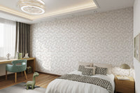 Detailed leaf pattern wall mural featuring small beige botanical shapes.