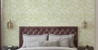 Leaves In Deep Green Wallpaper a master bedroom.