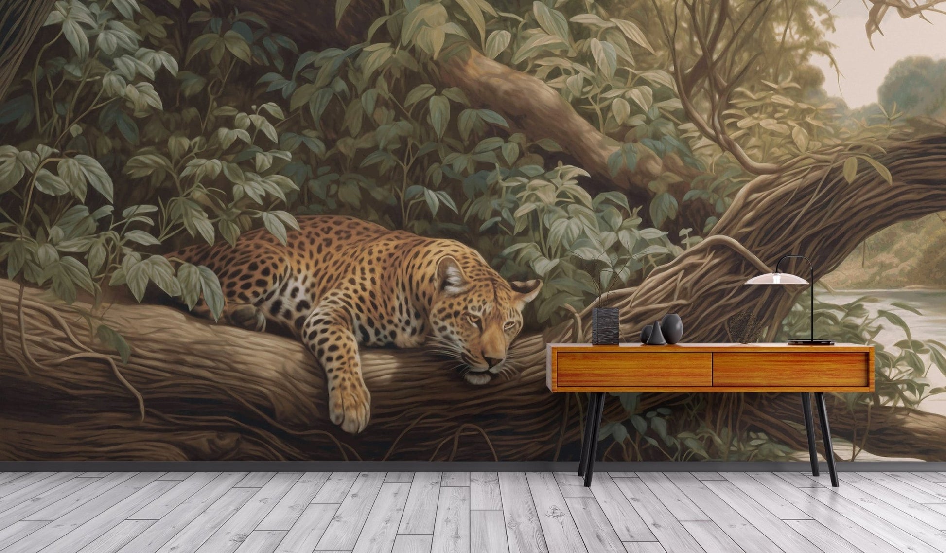 Leopard Jungle Landscape Wall Mural - Wallanza