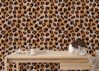 Animal print wallpaper featuring leopard pattern style in study area.