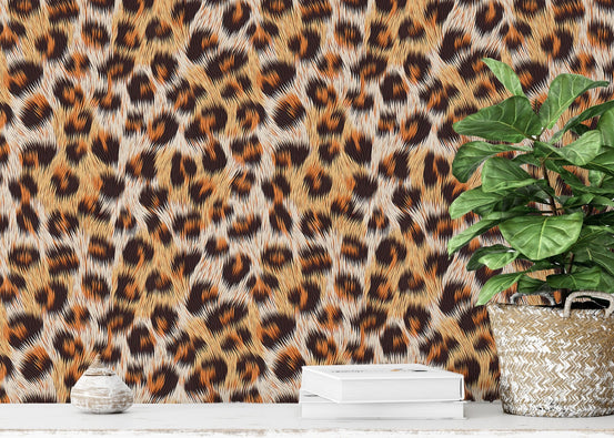 Stylish leopard skin print wallpaper with seamless design in study space.