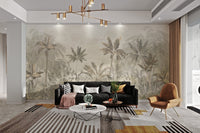 Light Yellow Color Wild Tropical Leaves Forest Wall Mural in a living area.