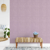Pastel lilac geometric grid wallpaper with linen effect