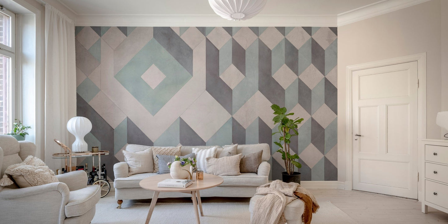 Modern living area featuring a grey chair and Linear Pattern Wall Mural.