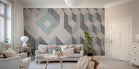 Modern living area featuring a grey chair and Linear Pattern Wall Mural.