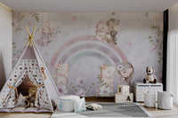 Little Girl with Unicorn Wall mural depicting a girl on a floral swing.