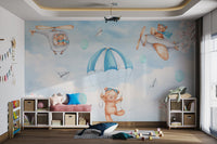 Little Teddy Adventure Mural showing bears in goggles and blue scarves.