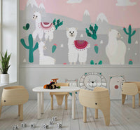 Minimalist llama wallpaper for a modern toddler room.