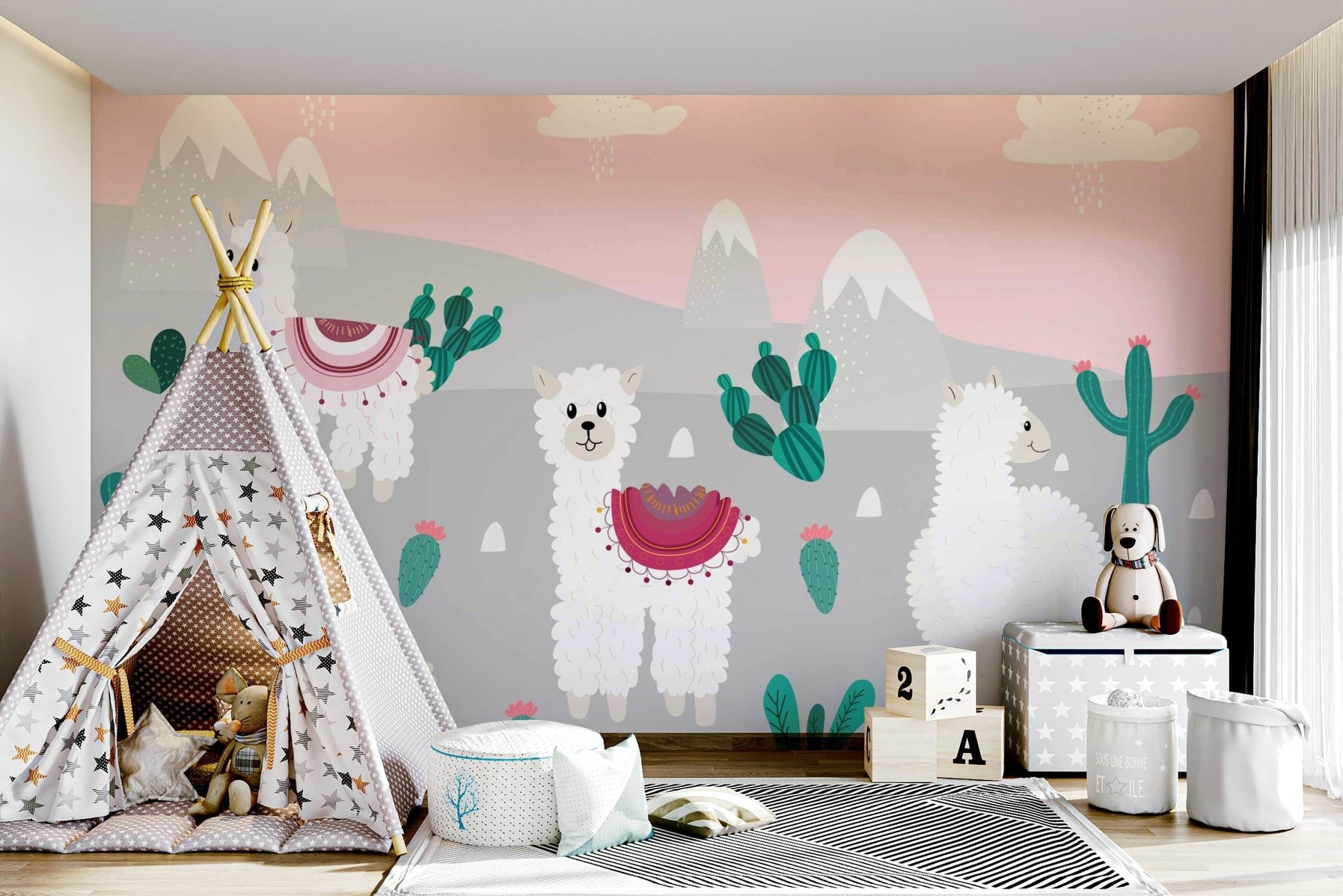 Playful animal wall art for a boho-style nursery.
