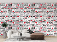 Decorative love quote wallpaper mural with mixed font styles.