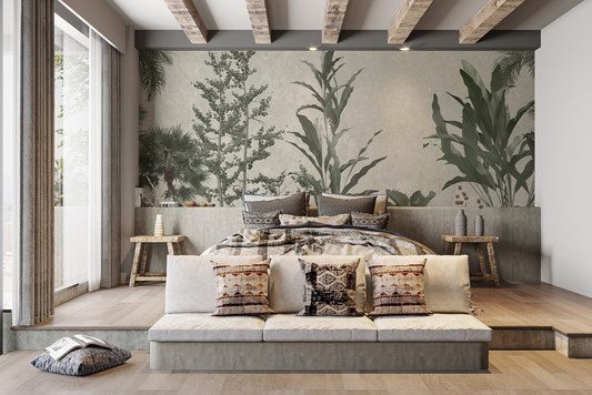 Lush greenery wallpaper mural with tropical foliage wall mural design.