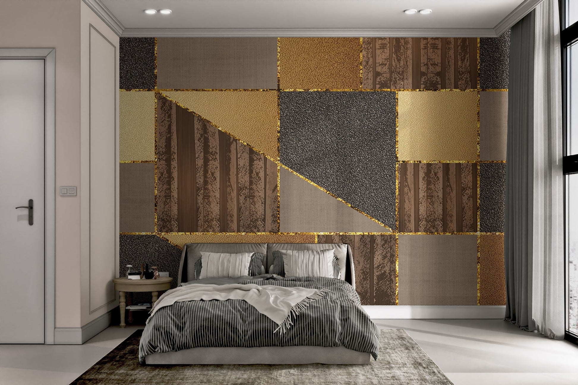 Luxury 3D Geometric Gold Wallpaper - Wallanza